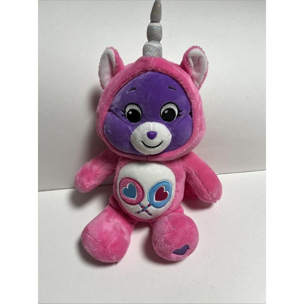 Care Bears Share Bear Unicorn‎ Hoodie Lollipops Hearts Pink Purple Plush 14"